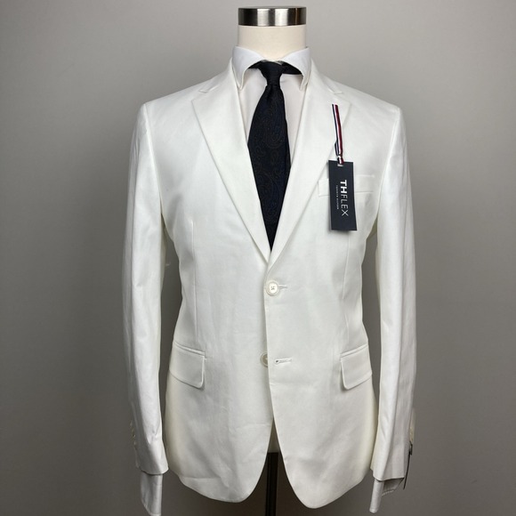 Tommy Hilfiger Mens Modern fit Suit Jacket Blazer 44S White Solid Stretch